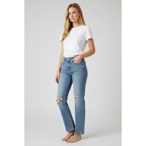 Hudson Los Angeles Women 8 Blue Distressed Straight Leg Flap Pocket Jeans